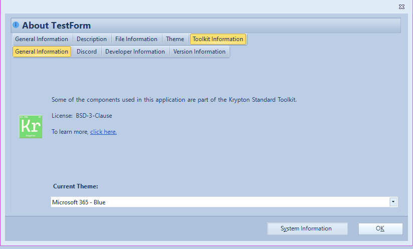 Figure 2 — The KryptonAboutBox displaying details about the toolkit