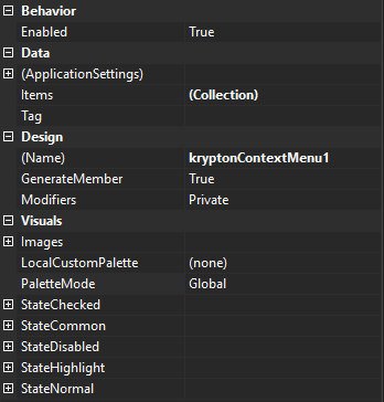 Krypton Context Menu Properties